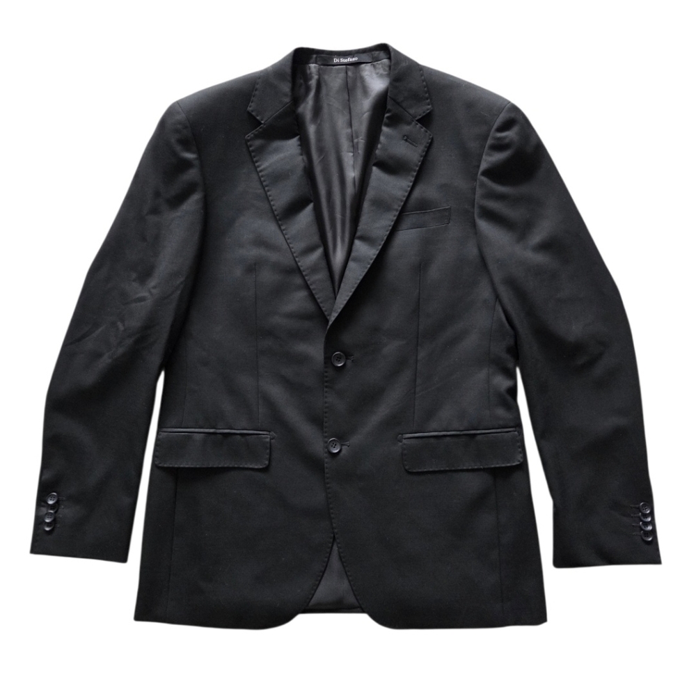 Di Stefano Wool Black Blazer 38R Super 150 Made in Italy Business Office Classic